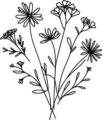 Wildflower svg, floral svg, wild floral line art