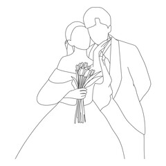 bride and groom with bouquet