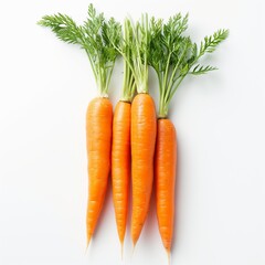 Fresh tasty carrots with green leaves on white background, vegetables