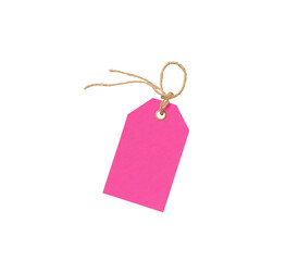 Bright pink tag with a string, perfect for labeling products, gifts, or personal items. Eye-catching and versatile for any use. Isolated on transparent background, png