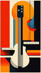 Abstract Geometric Art of a Guitar in Bold Primary Colors