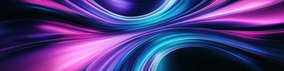 Obraz premium Abstract cosmic vortex, swirling energy waves, vibrant purple and blue light streams, dynamic motion blur, radial symmetry, sci-fi wormhole, digital art, high contrast, neon colors, futuristic space t