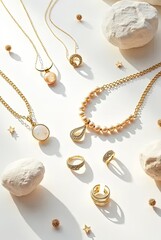 Gold jewelry rings and earring with diamond beautiful Soft macro focus photography