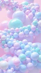 Pastel gradient 3d bubble chains with soft pink background