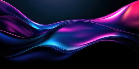 Obraz premium Abstract waves, flowing lines, vibrant colors, neon blue, magenta, smooth curves, dynamic motion, glowing effect, dark background, digital art, futuristic, sleek design, energy flow, luminous, etherea