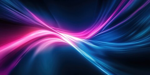 Fototapeta premium neon waves, vibrant colors, blue and pink light trails, abstract energy flow, glowing curves, digital art, futuristic, electric atmosphere, smooth lines, dynamic motion, luminous streaks, cosmic backg