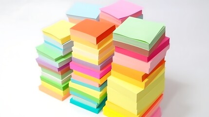 Isolated stack of colorful sticky notes isolated on solid white background.