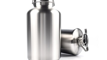 Isolated stainless steel water bottle with a matte finish isolated on solid white background.