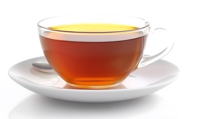 Isolated steaming cup of tea with a tea bag tag visible isolated on solid white background.
