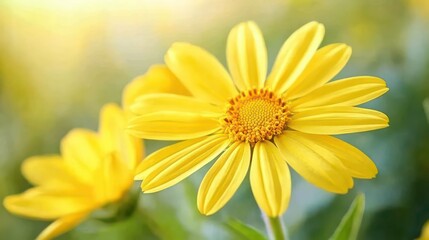 Obraz premium bright yellow daisy flower isolated against a softfocus background radiating positivity and cheerfulness capturing the essence of spring and natures beauty