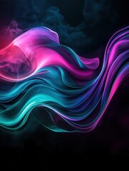 Obraz premium Abstract waves, vibrant colors, neon glow, fluid motion, digital art, smooth curves, electric blue, vivid purple, dynamic composition, futuristic design, glossy texture, energy flow, luminous effect, 