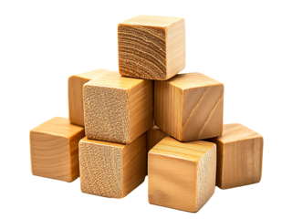 stack of wooden blocks isolated on transparent or white background, png cutout