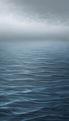 Obraz premium Calm blue sea surface with gentle ripples, surrounded by grey mist and dim lighting.