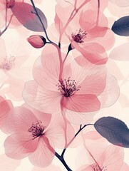 Abstract spring season floral Background. Pink blossom wallpaper design with rose flowers, blooms and leaves. Line art and watercolor texture perfect for banner, prints, wall art, decoration.