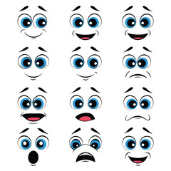 Collection Of Different Cartoon Faces Expressions Vector On An Isolated Background