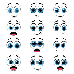 Collection Of Different Cartoon Faces Expressions Vector On An Isolated Background