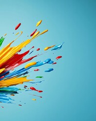Fototapeta premium Colorful paint splash on blue background