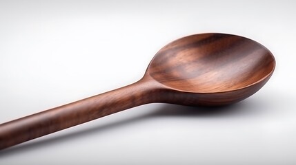 Isolated wooden spoon with rounded handle isolated on solid white background.