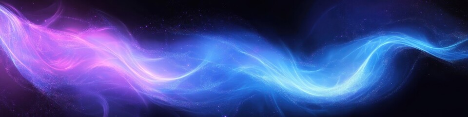 Obraz premium Cosmic energy waves, vibrant pink and blue aurora, deep space background, starry night sky, ethereal nebula, swirling light patterns, celestial phenomenon, galactic colors, interstellar clouds, lumino