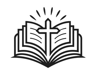 open bible with cross symbol and rays of light, representing christian faith and spirituality, perfect for religious and inspirational content