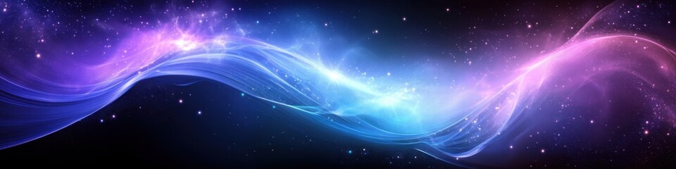 Fototapeta premium Abstract energy waves, vibrant purple and blue colors, swirling light streams, cosmic background, dark space, glowing ethereal patterns, dynamic fluid motion, electric neon effect, futuristic digital 