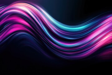 Fototapeta premium abstract fluid waves, vibrant neon colors, purple and blue gradient, dynamic swirling motion, glowing energy, digital art, dark background, smooth glossy texture, futuristic design, 3D rendering, high