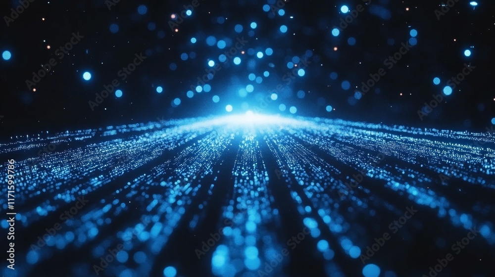Poster A mesmerizing display of blue matrix code cascading down a dark screen, creating a captivating visual effect