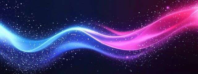 Obraz premium Cosmic energy waves, vibrant pink and blue aurora, deep space background, starry night sky, ethereal nebula, swirling light patterns, celestial phenomenon, galactic colors, interstellar clouds, lumino