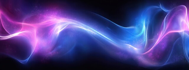 Fototapeta premium cosmic aurora, flowing energy waves, vibrant colors, starry night sky, blue and pink gradients, glowing ethereal light, galactic swirl, celestial phenomenon, space background, magical atmosphere, drea