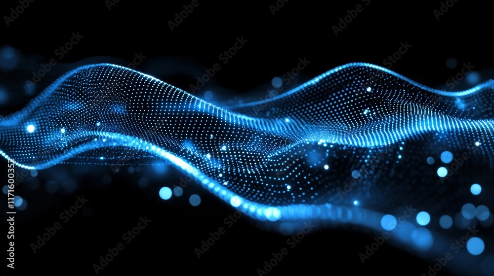 Fototapete Digital waves create a mesmerizing flow of light in a dark environment showcasing dynamic movement and energy