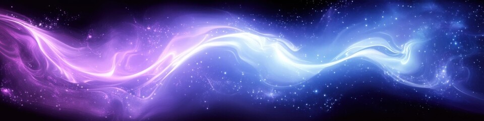 Cosmic energy waves, vibrant pink and blue aurora, deep space background, starry night sky, ethereal nebula, swirling light patterns, celestial phenomenon, galactic colors, interstellar clouds, lumino