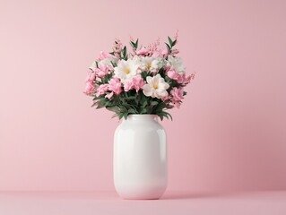 Naklejka premium Valentine's Day Elegant Pink and White Flower Bouquet in White Vase Romantic Floral Arrangement Spring Bloom