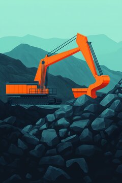 Orange excavator mining rocks