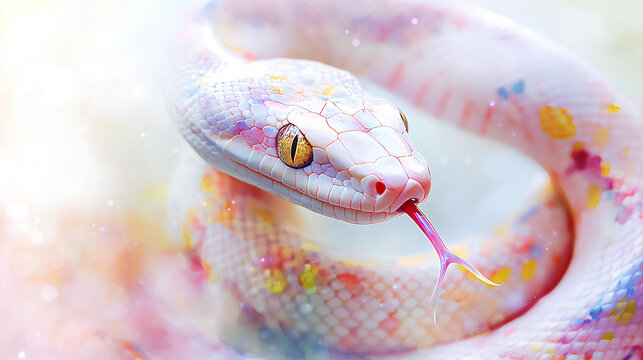 Colorful snake with a pink tongue