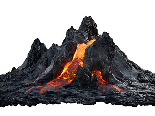 volcanic activity that features lava flows, effusive eruption isolated on transparent or white background, png cutout