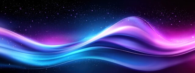 Abstract cosmic energy, vibrant purple and blue waves, flowing ethereal light, dynamic swirling patterns, galactic nebula, celestial aurora, interstellar phenomenon, cosmic dance, luminous wisps, deep