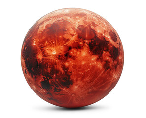 Blood moon lunar eclipse with fiery red orb, glowing crimson, ethereal light, celestial beauty, vivid scarlet hues, photorealistic rendering, isolated PNG transparent

