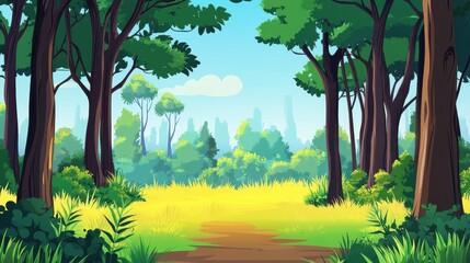 anime cartoon style woodland forest background banner, generated ai
