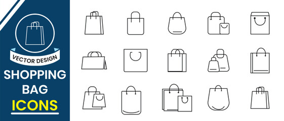 Set of shopping bags icon, paper bags icon, vector, silhouette. Shopping bags line art icon. Package design, Grocery bag, Online Shop Symbol, Paper hand bag, gift bag illustration. Vector illustration