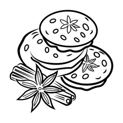 Cinnamon cookies icon in drawing style