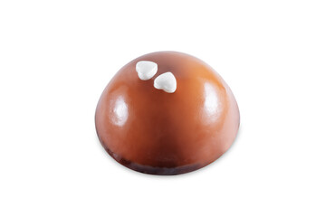 Peanut mousse cake with cherry marmalade filling on a white isolated background