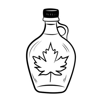 A doodle style icon of maple sugar bottle with a leaf on it