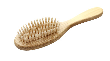 A wooden hairbrush with soft bristles isolated on a transparent background, PNG