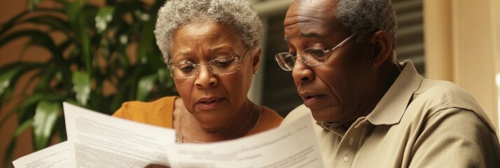African American Senior Couple Reviewing Documents Together