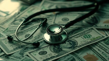 Healthcare Costs and Medical Expenses: Stethoscope on US Dollar Bills