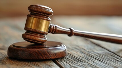 Wooden Gavel on Sound Block: Symbol of Law and Justice