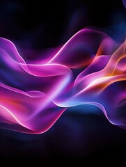 Abstract aurora, cosmic waves, vibrant colors, neon lights, flowing energy, night sky, celestial phenomenon, digital art, smooth curves, glowing ribbons, surreal landscape, ethereal atmosphere, electr
