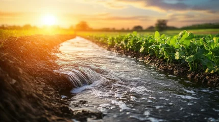 Fototapete Morning Light on Crops and Water Runoff © StarzDream