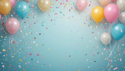 Joyous Birthday Backdrop with Dancing Confetti and Balloons