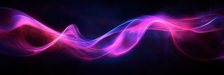 Fototapeta premium Abstract wave, vibrant neon colors, flowing energy, cosmic background, purple and blue hues, dynamic motion, digital art, surreal landscape, glowing particles, futuristic design, smooth curves, ethere